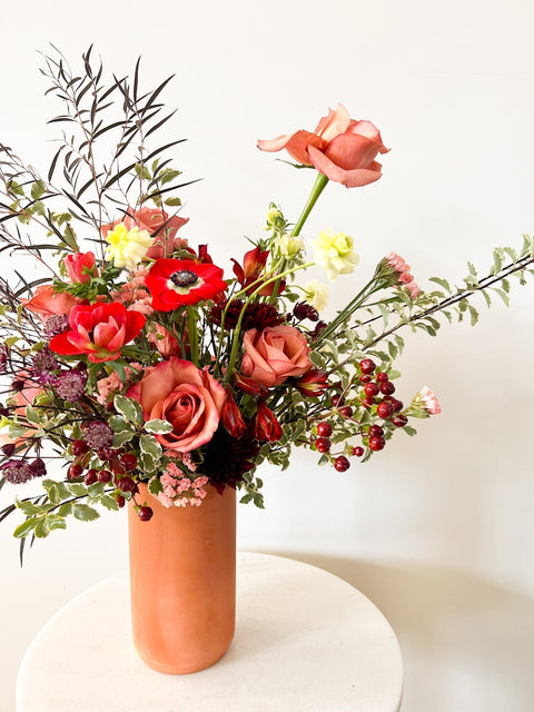 I Will Always Love You' Valentine's arrangement by Arianna Floral Design in Boulder, showcasing fresh seasonal flowers arranged in a modern, artistic style.